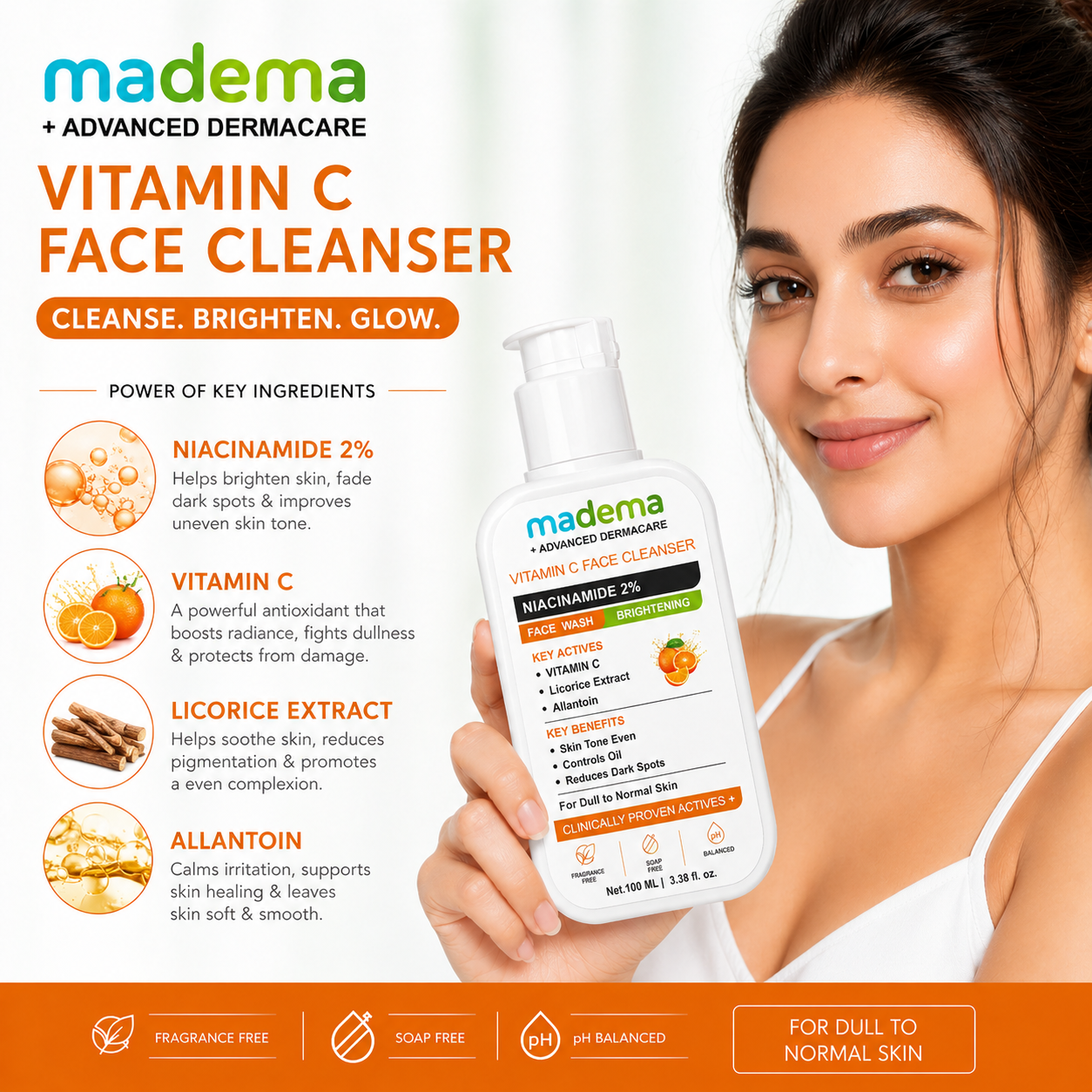 Madema Vitamin C Face Cleanser – Brightening Face Wash with Niacinamide 2% - Image 2